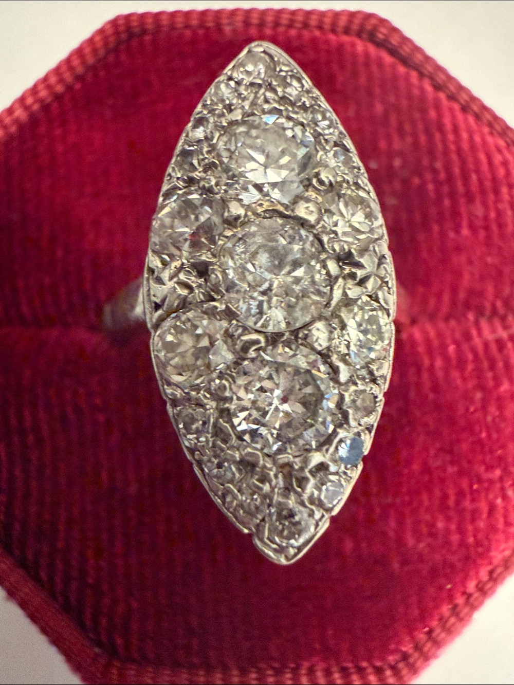 White 14k gold navette natural rose cut diamonds- Women's Jewelry - Picture 5 of 6